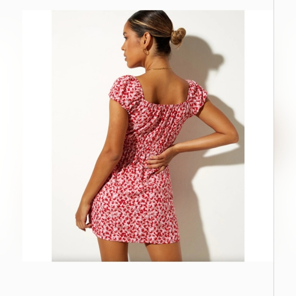 Motel Rocks Galova Mini Dress Womens Medium Ditsy Butterfly Pink Red Short New - Picture 2 of 5